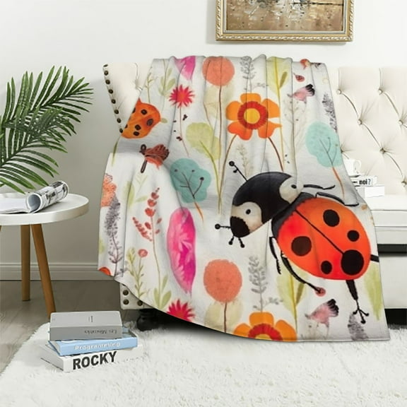 BCIIG  l Cute Ladybug Baby   Fleece Bed Blanket Cartoon Red Ladybird Throw Blanket for Kids Girls Kawaii Decor Botanical Floral Insect Sherpa Blanket Nature Butterfly Bird Flannel Blanket 40x50in