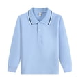 thumbnail image 6 of Sentuca Boys School Uniform Polo Shirt Classic Button Up Long Sleeve Top Color Block Comfort Casual Back to School Teen Shirts Size 14-15Y Blue, 6 of 6