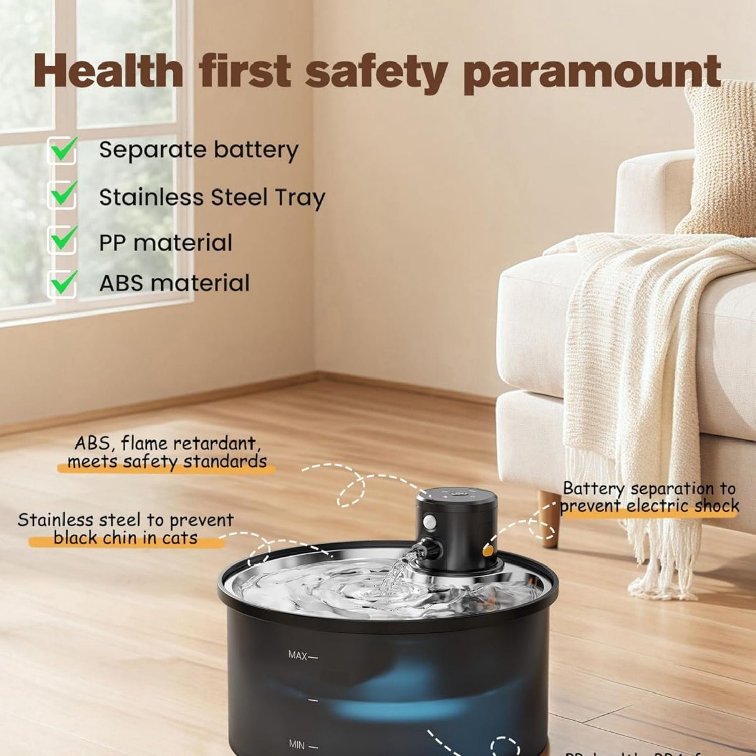 Cat Water Fountain Cordless: Battery Operated Cat Fountain - 108oz/3.2L Automatic Pet Water Dispenser Rechargeable Drinking Fountains for Cats Indoor with Motion Sensor Multiple Cats and Dogs