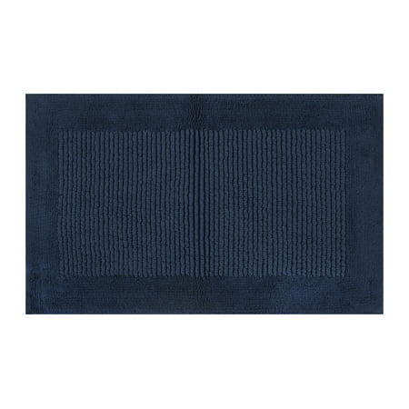 Hotel Style Blue Egyptian Cotton Reversible 24" x 40" Bath Rug