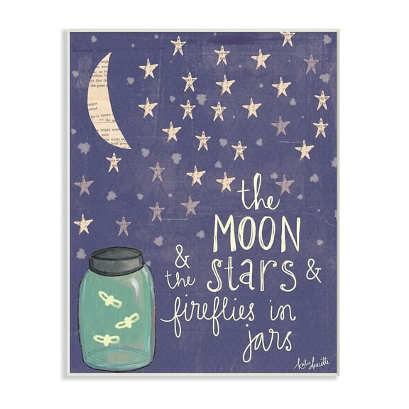 The Kids Room by Stupell Moon Stars Fireflies Wall Plaque Art, 10 x 0.5 x 15