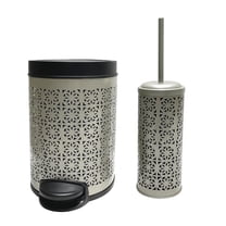 nu steel Laser Cut Pewter Step Garbage Trash Can & Toilet Brush Holder with Lid: 5 liter/1.32 gal for the Kitchen, Bathroom, Bedroom, Patio, RV STP-TBH-03-PWT