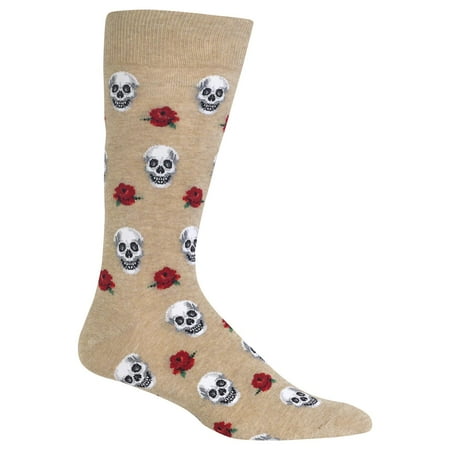 Hot Sox Mens Skulls and Roses Crew Socks