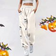 thumbnail image 2 of LUOGENLI Pantalon Décontracté pour Femme Pantalon Mode pour Femmes Citrouille Convenable Imprimé Bas Pantalon de Survêtement Poches Taille Haute Gym Athlétique Ajusté Pantalon Jogger Pantalon Décontracté pour Femme Taille Élastique à Cordon Long Blanc G, 2 of 4