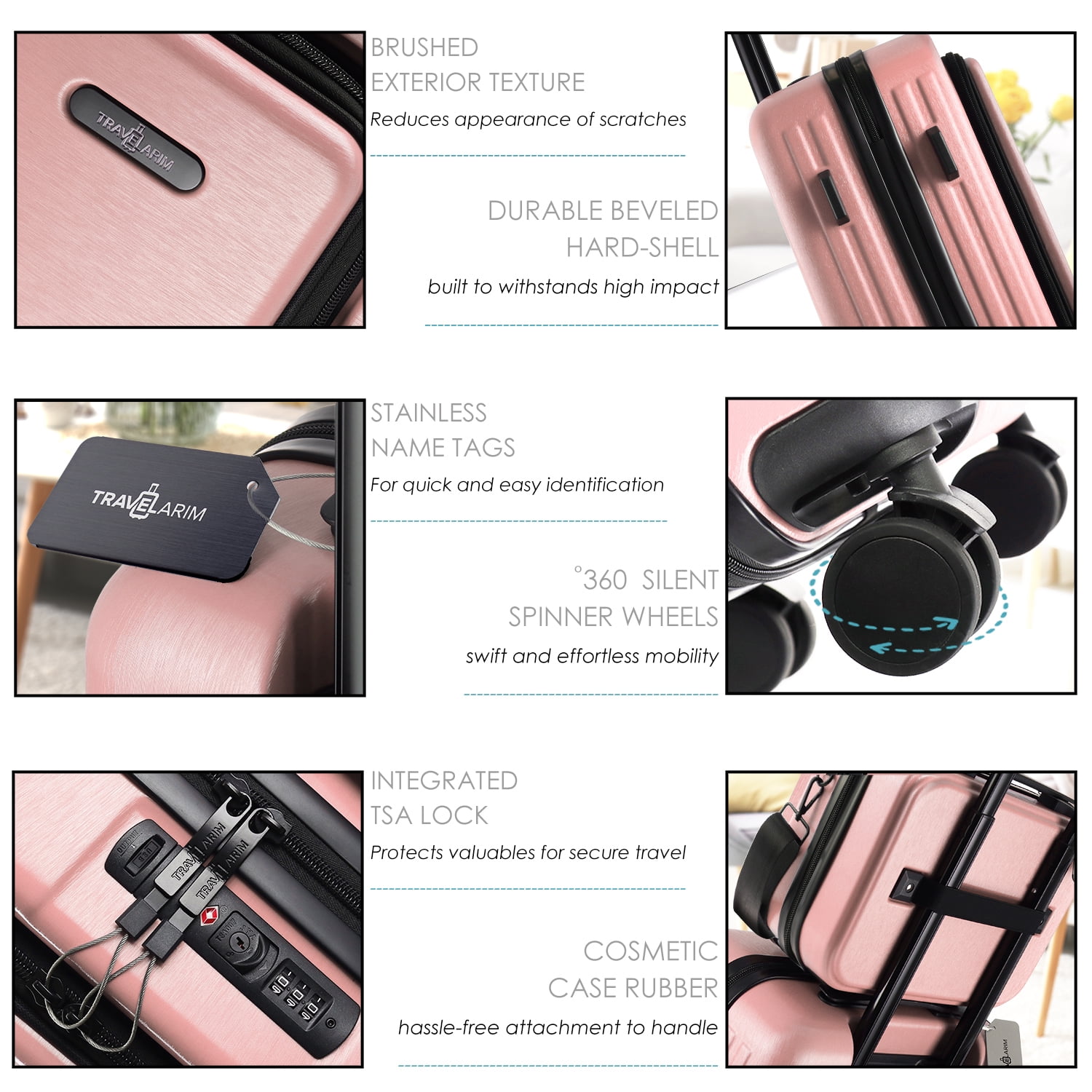 StorageBud 22" Hardside Carry On Luggage 22x14x9 Airline Approved and Expandable Luggage, Front Pocket Luggage Set Spinner Suitcase Set, Pink