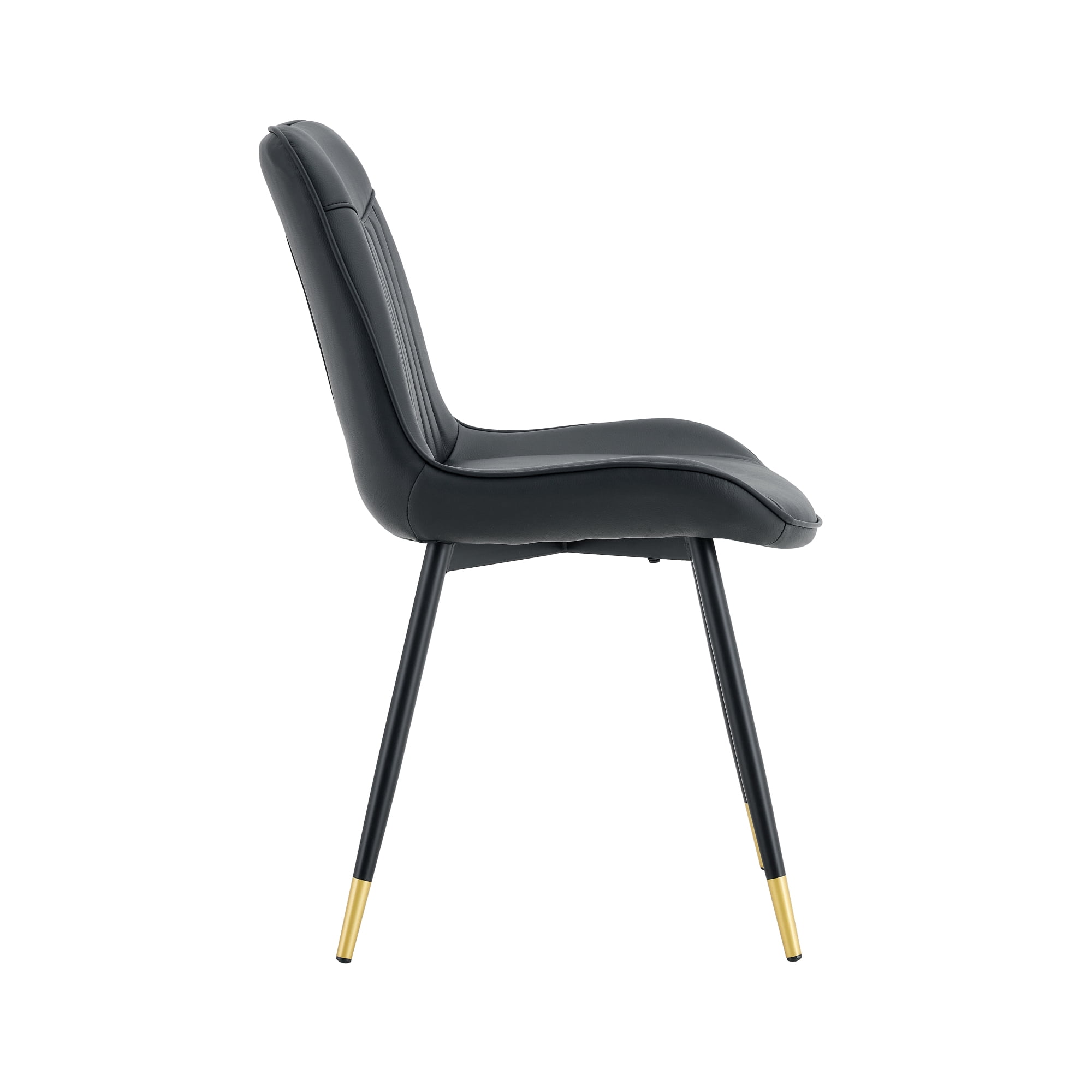 Leumius Dining Chairs Set of 4, Tech Fabric Upholstered Dining Chairs with Semi-Gloss Black Metal Legs, Gold-Trimmed Adjustable Non-Slip Feet, Vertical-Stitched High Back for Dining Room Black