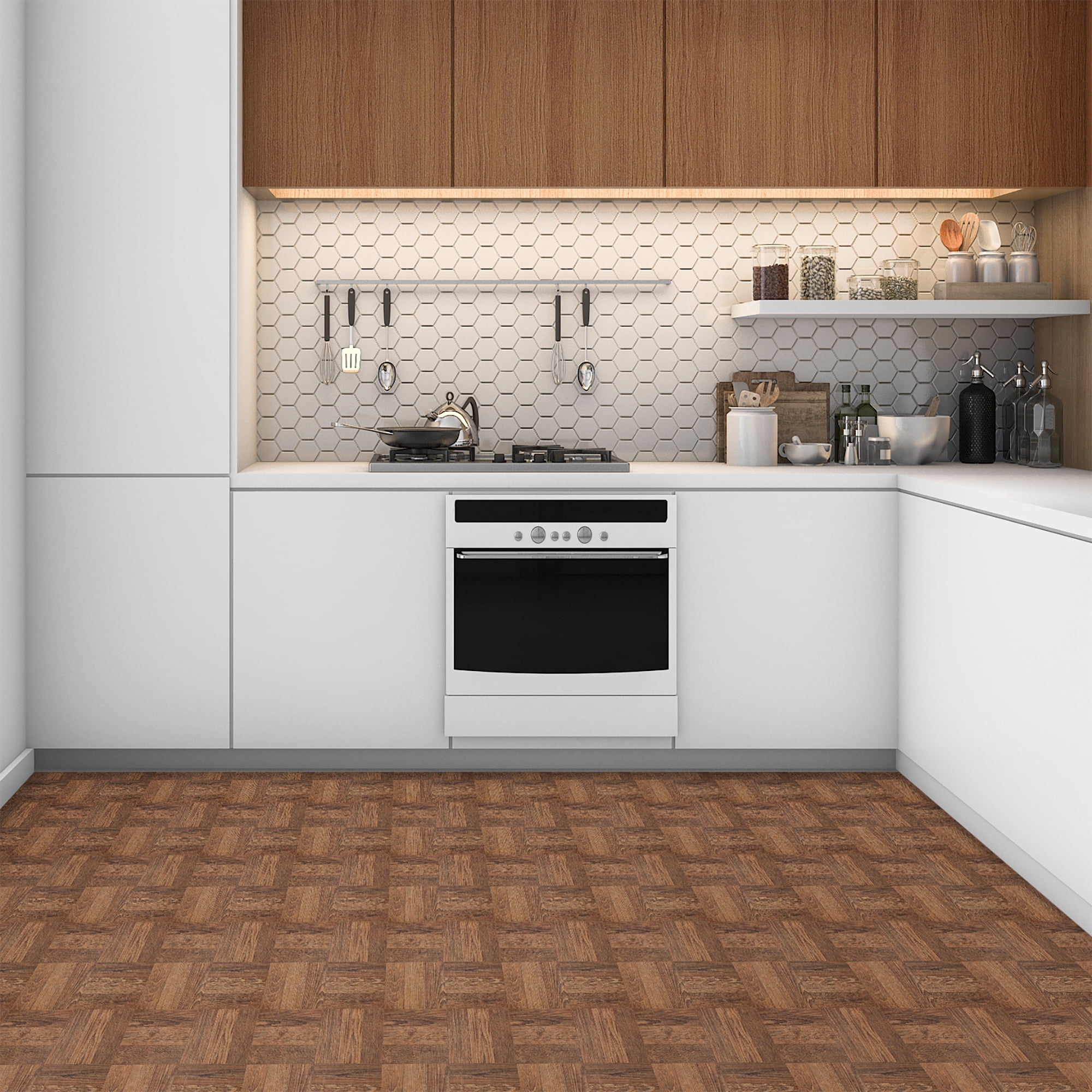 Achim Portfolio Self Adhesive Vinyl Floor Tile - 9 Tiles/9 Sq. ft., 12 x 12, Walnut Parquet