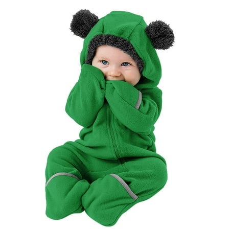 

ZHUASHUM Infant Baby Girls Boys Solid Cartoon Fleece Ears Hoodie Romper Clothes Jumpsuit