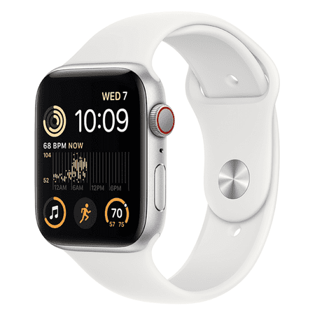 Restored Apple Watch SE 2nd Generation (GPS + Cellular) 44mm Silver Aluminum Case with Whit (Refurbished)