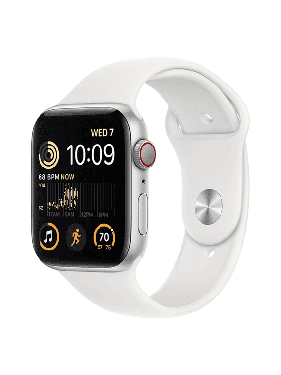 Pre-Owned Apple Watch SE, (GPS + Cellular) Aluminum Case with White Sport Band - S/M, 18 Hour Battery Life, 2nd Generation, iOS 16 or later, Silver/ 40MM, 1 Each, 1, 1, 1