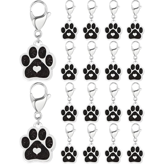 18 Pcs Paw Print Keychains Glitter Animal Cat Dog Claw Footprint Keyring Pet Memorial Gifts for Bag Key Purse Charms