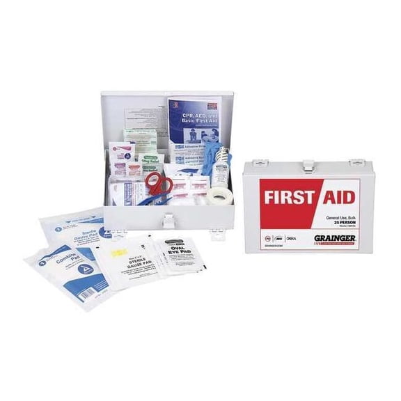 First Aid Kit and Housing, Metal 137 Components, 25 People Served