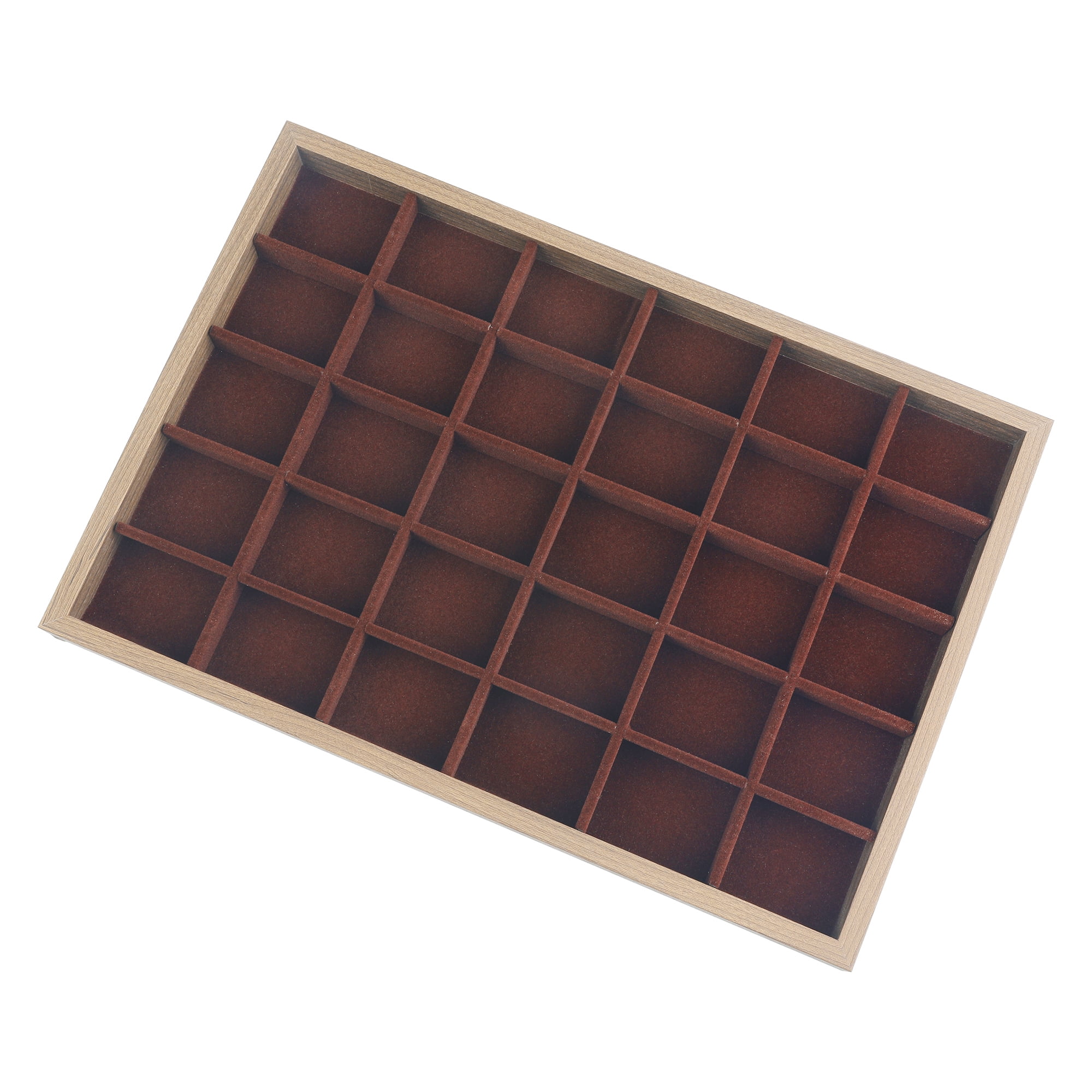 Unique Bargains Velvet Jewelry Organizers Trays with Removable Dividers Brown 30 Grid Tray