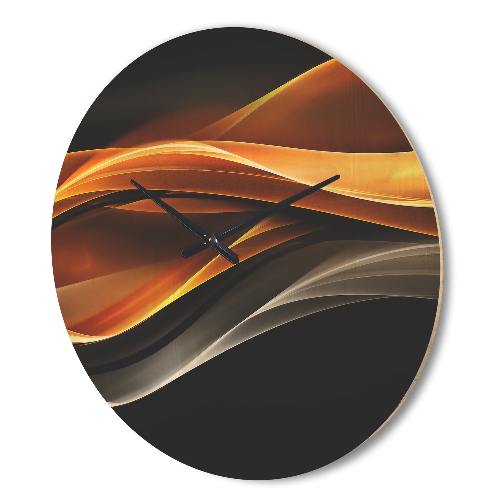 Designart 'Gold Silver Inward Lines On Black' Modern Wood Wall Clock