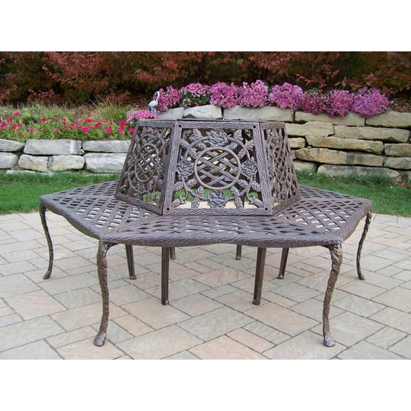 Outdoor Living and Style Tea Rose Cast Aluminum Tree Bench - Antique Bronze - 58"