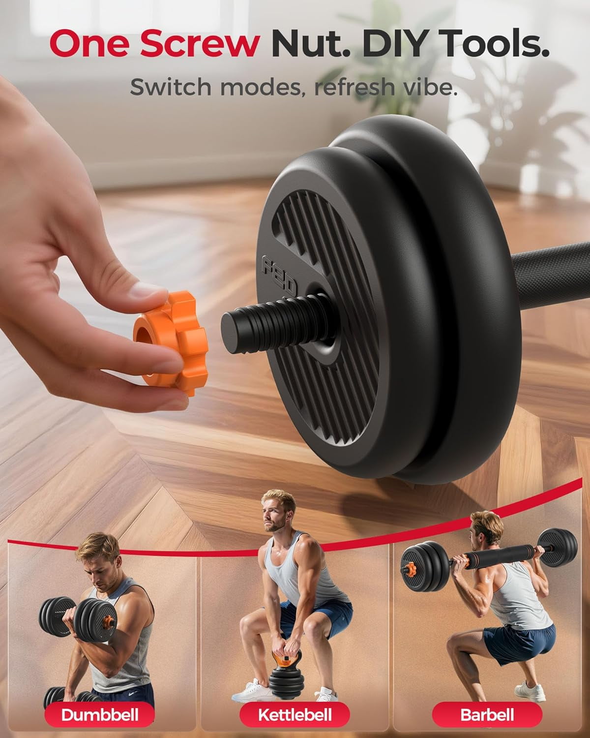 Adjustable Dumbbells Set with Connector, 5-in-1 Weight System for Home Gym, Barbell Kettlebell Push- Stand, 20/30/40/45/70/90lbs  Weights for Men Women
