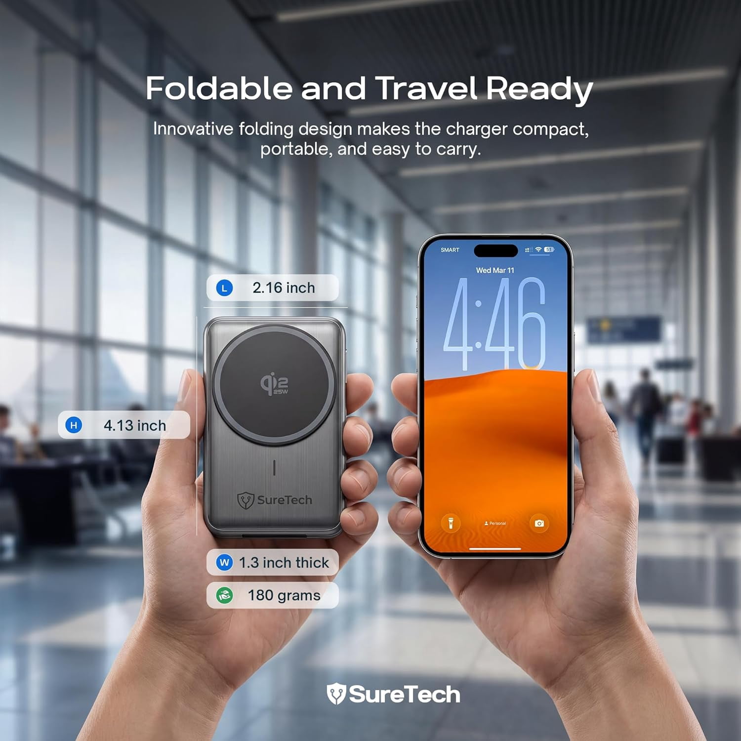 SureTech Qi2.2 Certified 3-in-1 Foldable Wireless Charging Station for Apple Devices with 65W Adapter, 25W Fast Charging Dock, Portable Magnetic Charger for iPhone 17-13, Apple Watch Series & AirPods