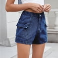 thumbnail image 6 of Meichang Cargo Jean Shorts for Women High Elastic Waisted Casual Summer Denim Shorts Straight Leg Loose Baggy Y2K Distressed Cargo Denim Shorts with Pockets, 6 of 7