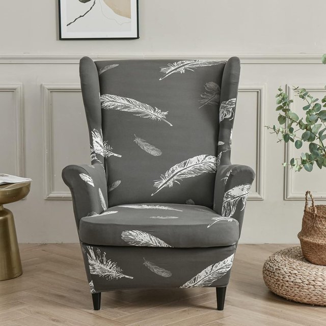 Wing Back Chair Covers with Arms Piece Slipcovers for Armchair Washable Stretch Print Pattern Wingback Chair Cover Furniture Protector Geometry