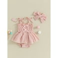 thumbnail image 2 of Suealasg 2pcs Baby Girl Clothes Sets 3M 6M 12M 18M Infant Girls Summer Birthday Party Romper Dress Sleeveless Bow Front Smocked Bodysuit+Headband, 2 of 8