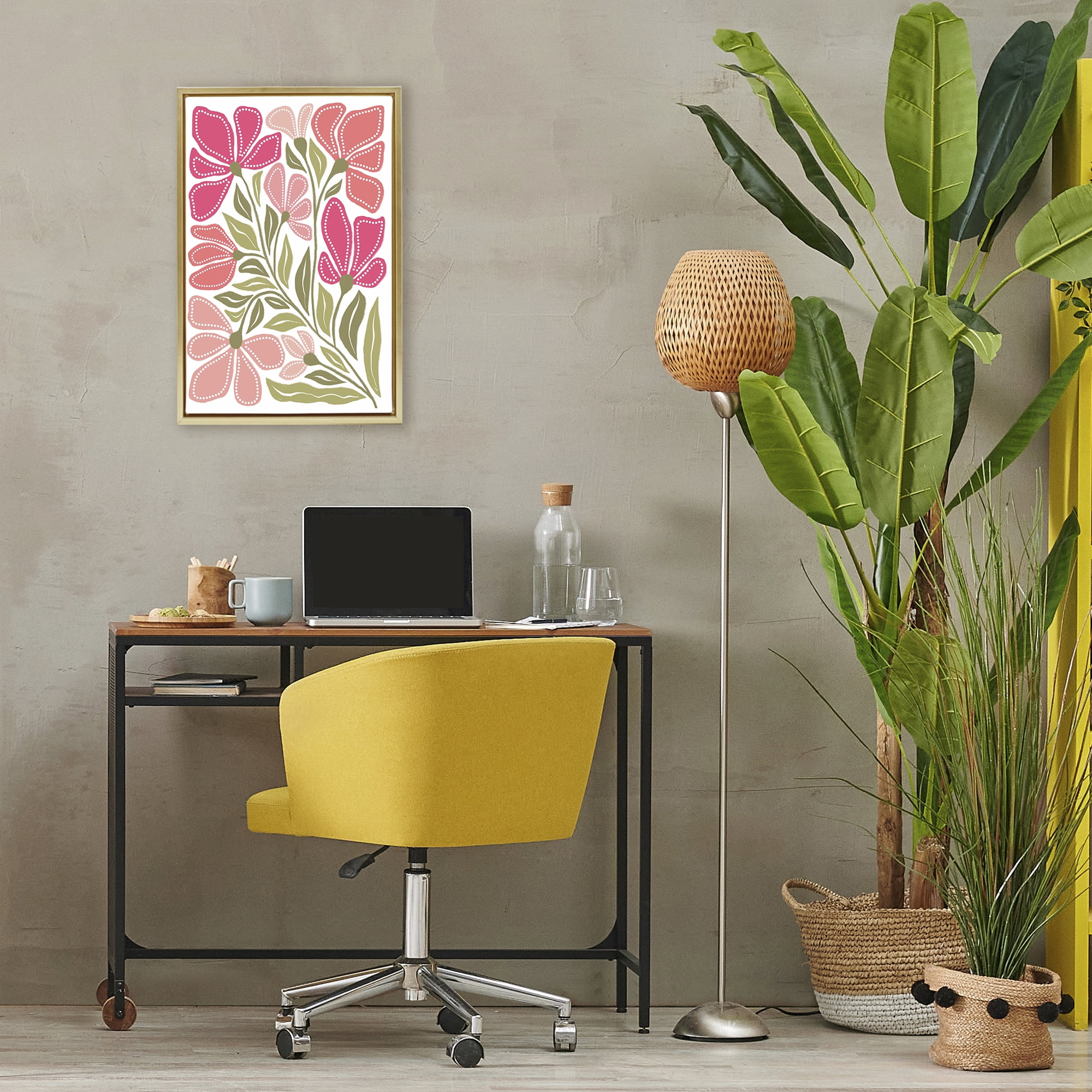 Stupell Industries Bold Midcentury Blooms Gold Framed Floater Canvas Wall Art, design by Martina Pavlova