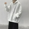 thumbnail image 6 of Guiexla Men Fall Winter Hoodie Drawstring Pure Color Elastic Cuff Thick Plus Size Big Patch Pocket Hooded Loose Keep Warm Mid Length Sport Couple Top, 6 of 8