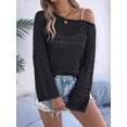 thumbnail image 5 of Womens Crochet Cover Up Long Sleeve Loose Fit Casual Sweater Hollow Out Knit Tops Black XL, 5 of 8