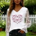 thumbnail image 4 of Craaazy Women's V-Neck Sheer Long Sleeve Love Heart Graphic Valentines Shirts Gifts, 4 of 6