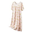 thumbnail image 2 of QUINDOS Pajamas for Women Mid Length Long Nightgowns for Women Short Sleeve Pleated Sleep Dress Casual Crew Neck Print Home Wear Night Dress, 2 of 3