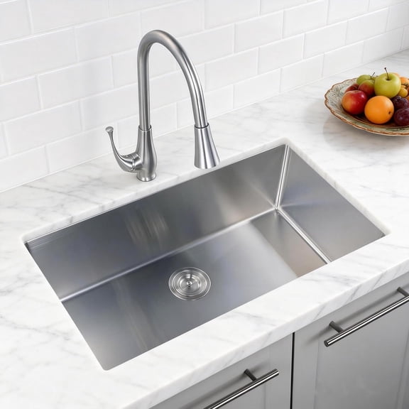 32 Inch Kitchen Sink, 32x19 Inch Undermount Single Bowl Kitchen Sink, 16 Gauge Stainless Steel Sink with Strainer, 32" x 19" x 10"