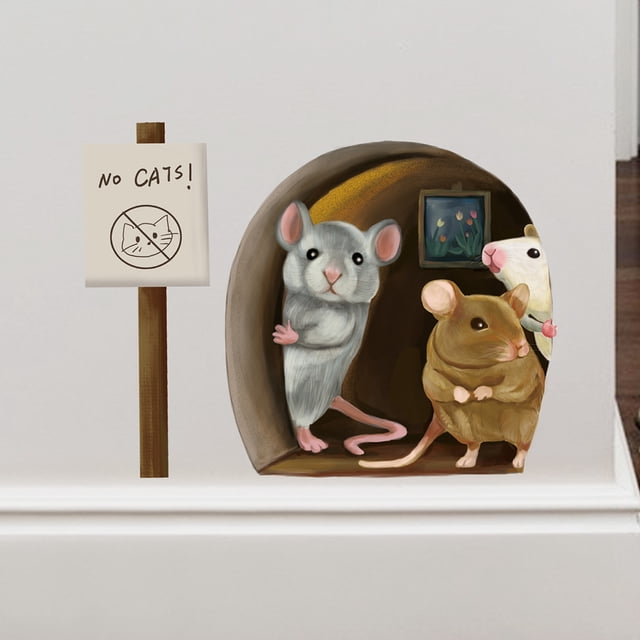 Pegatinas de pared con diseño de ratón de dibujos animados, pegatinas murales para dormitorio, sala de estar, pared de TV