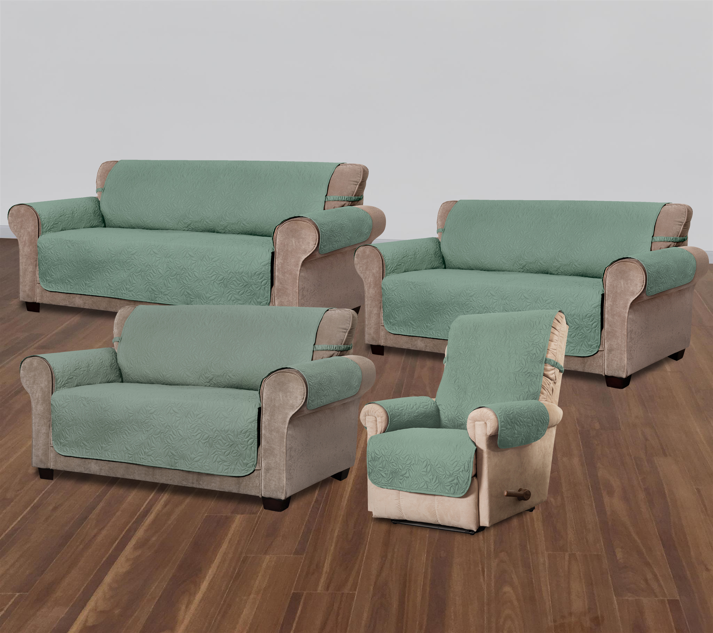 Innovative Textile Solutions 1-Piece Belmont Leaf Secure Fit Sofa Furniture Cover Slipcover, Moss