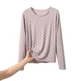 thumbnail image 3 of Asxite Plus Size Womens Pajamas Casual Loose Breathable Long Sleeve Crew Neck Soft Polka Ruffle Sleep Shirt, 3 of 6