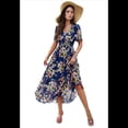 thumbnail image 3 of Vestido Cruzado de Verano para Mujer, con Cuello en V, Floral, Corta, para Invitadas de Boda, Informal, para Fiesta Azul Marino XL, 3 of 10