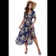 thumbnail image 3 of Vestido Cruzado de Verano para Mujer, con Cuello en V, Floral, Corta, para Invitadas de Boda, Informal, para Fiesta Azul Marino M, 3 of 10