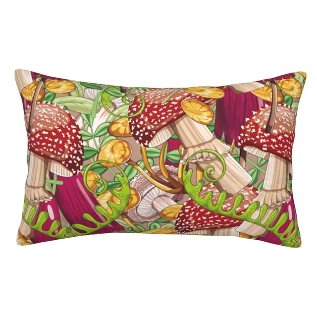 Fotbe Bright Mushrooms Funda de Almohada Decorativa Estilo Occidental, Lujo en Algodón, Fundas para Almohadas King, Cojín Estampado para Decoración del Hogar-14"x20"