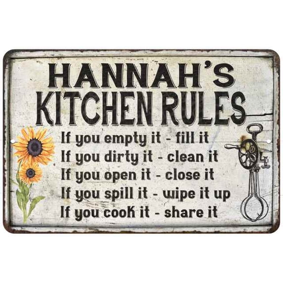 Hannah's Kitchen Rules Chic Sign Vintage Decor 12 x 18 Matte Finish Metal 112180032370