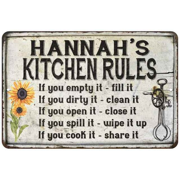 Hannah S Kitchen Rules Chic Sign Vintage Decor 8x12 Metal Sign 108120032370 Walmart Com Walmart Com