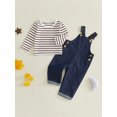 thumbnail image 4 of RUINIXCW Baby Outfit, Long Sleeve Crew Neck Stripes Romper with Denim Overall Pants Fall Outfit Clothing Set, 4 of 9