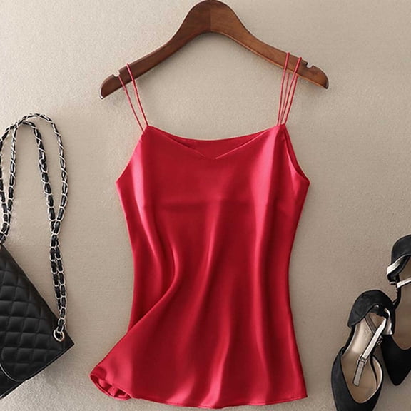 ClodeEU Women's Lightweight V Neck Spaghetti Strap Sleeveless Tank Top ,Solid Color Casual Camisole Red,Womens Plus XXXL