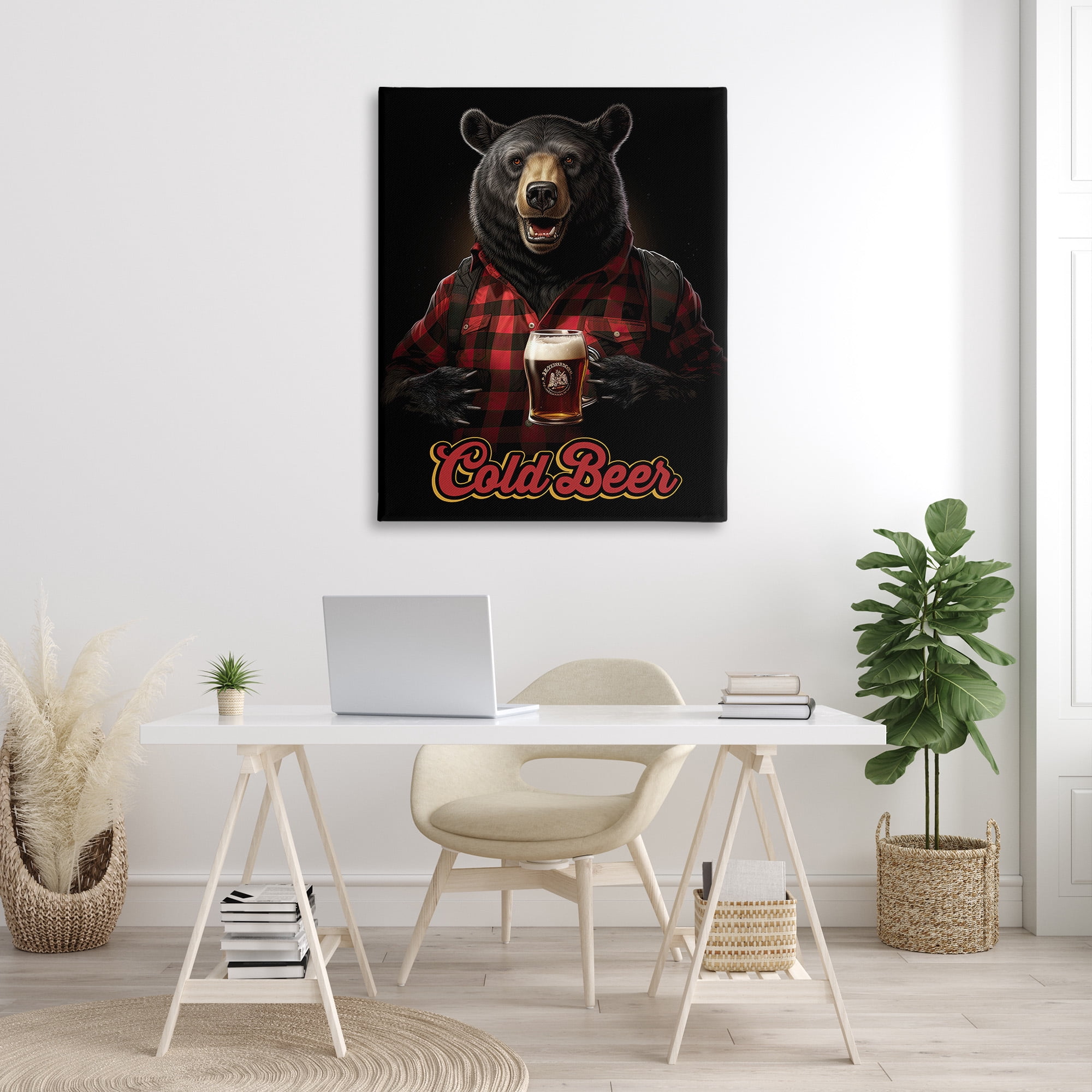 Stupell Industries Bear with Cold Beer Animals & Insects Painting Gallery Wrapped Canvas Art Print Wall Art, 36 x 48