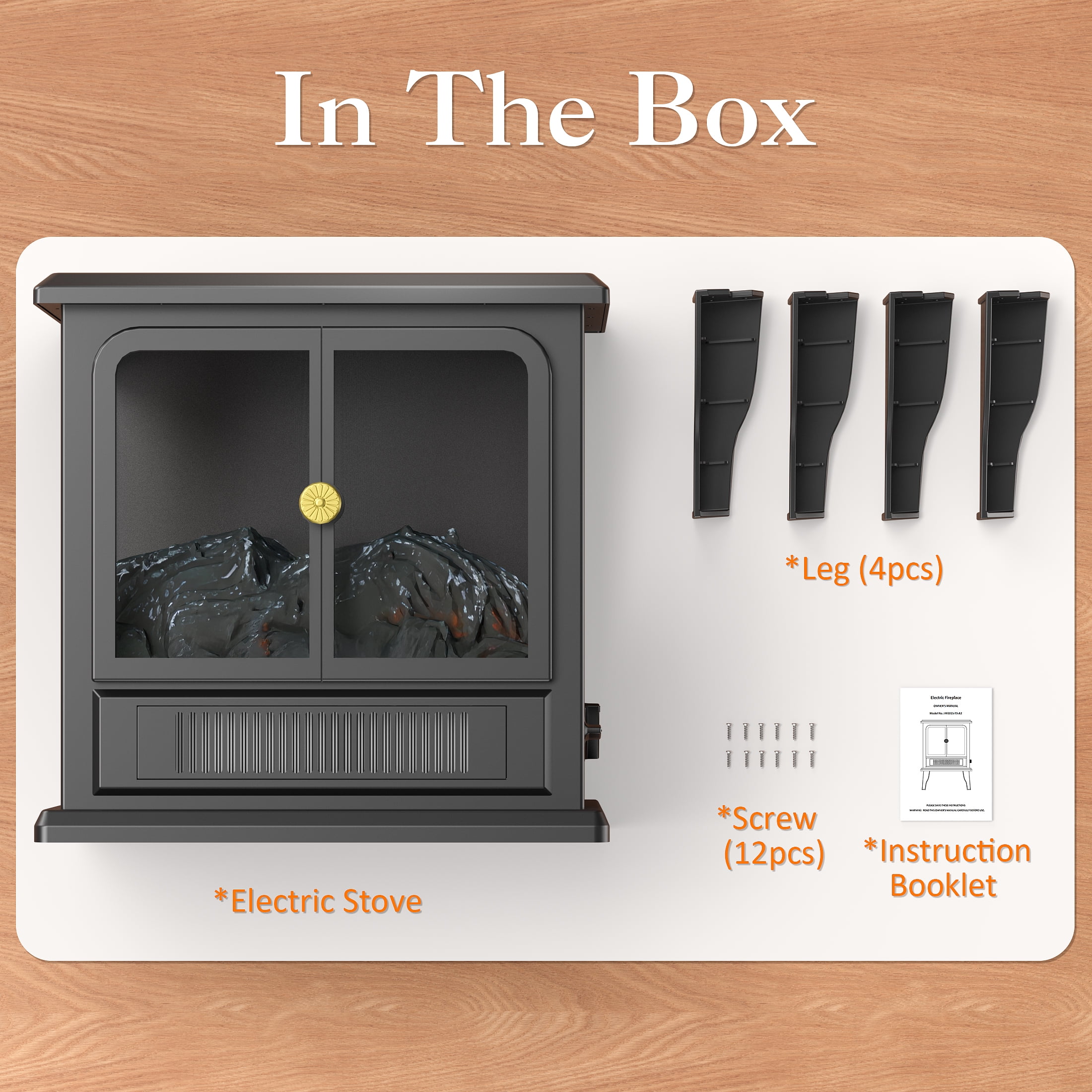 LifePlus Electric Fireplace Heater, Freestanding Fireplace Stove with 3D Realistic Flame for Indoor Home Safe Use, 750W/ 1500W, 19"