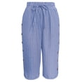 thumbnail image 6 of Striped Capri Pants for Women Elastic Waist Straight Wide Leg Cropped Pant Summer Casual Drawstring Side Button Capri Trouser with Pockets, 6 of 8