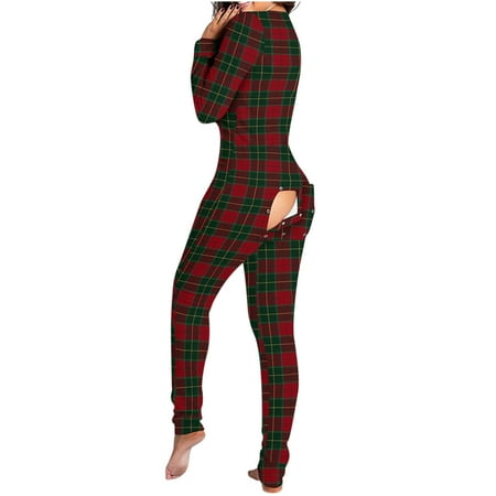 

50% off Clearance! purcolt Women s Christmas Print Onesie Pajamas Sexy Butt Flap Jumpsuit Sleepwear Bodycon Bodysuit V Neck Long Sleeve One Piece Rompers Overall Nightwear