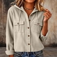 thumbnail image 2 of Women's Hooded Corduroy Jacket Button Down Drawstring Solid Color Long Sleeve Coat with Pockets Relaxed Fit Casual Fall Outerwear, 2 of 7