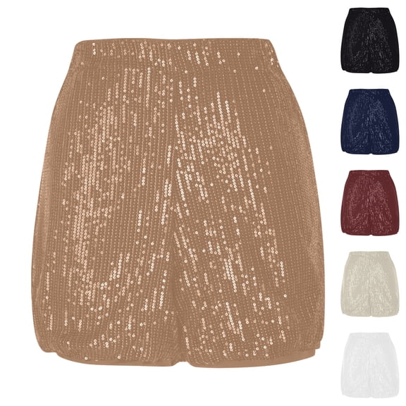 Paiwinds Women Party Sequin Elastic High Waist Shorts Beach Vacation Hotpants with Fringe Sequins for Summer Nights