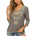thumbnail image 2 of Women's Boho Embroidered Peasant Tops 3/4 Sleeve V Neck Mexican Bohemian Shirts  Summer Shirts, 2 of 6