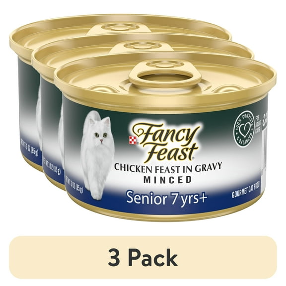 (3 pack) Purina Fancy Feast Senior Classic Pate Wet Cat Food, Minced Chicken in Gravy, 3 oz Cans
