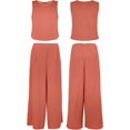 thumbnail image 5 of Roylamp Women's Summer 2 Piece Outfits Round Neck Crop Basic Top Cropped Wide Leg Pants Set Jumpsuits_Special Gift, 5 of 5