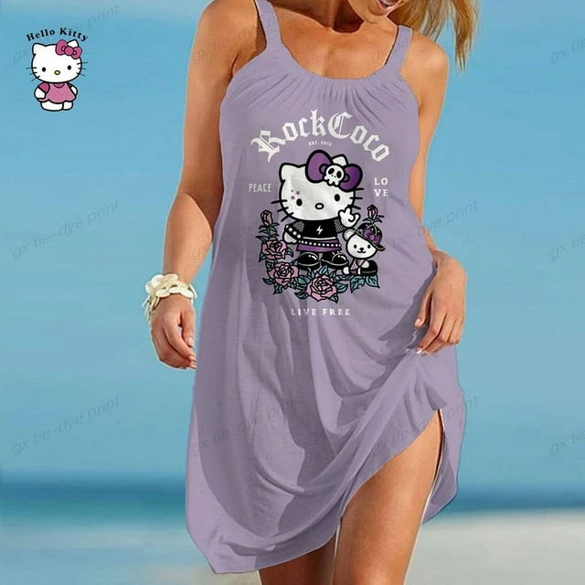 RWJDXD Hello Kitty Été Femmes Bikini Paréo Maillot de Bain Tunique Tenue de Plage Robe de Plage Mode Chaude Robe de Soirée Été